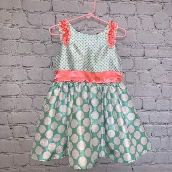 Hara Juku Mini Dress PolkaDot Mint Neon Coral/Pink - Picture 2 of 11